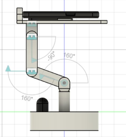 The arm's range of motion — the hinged joints fold through a wide arc.