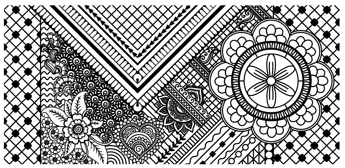 The henna-inspired panel redrawn as precise vector fretwork in Illustrator.