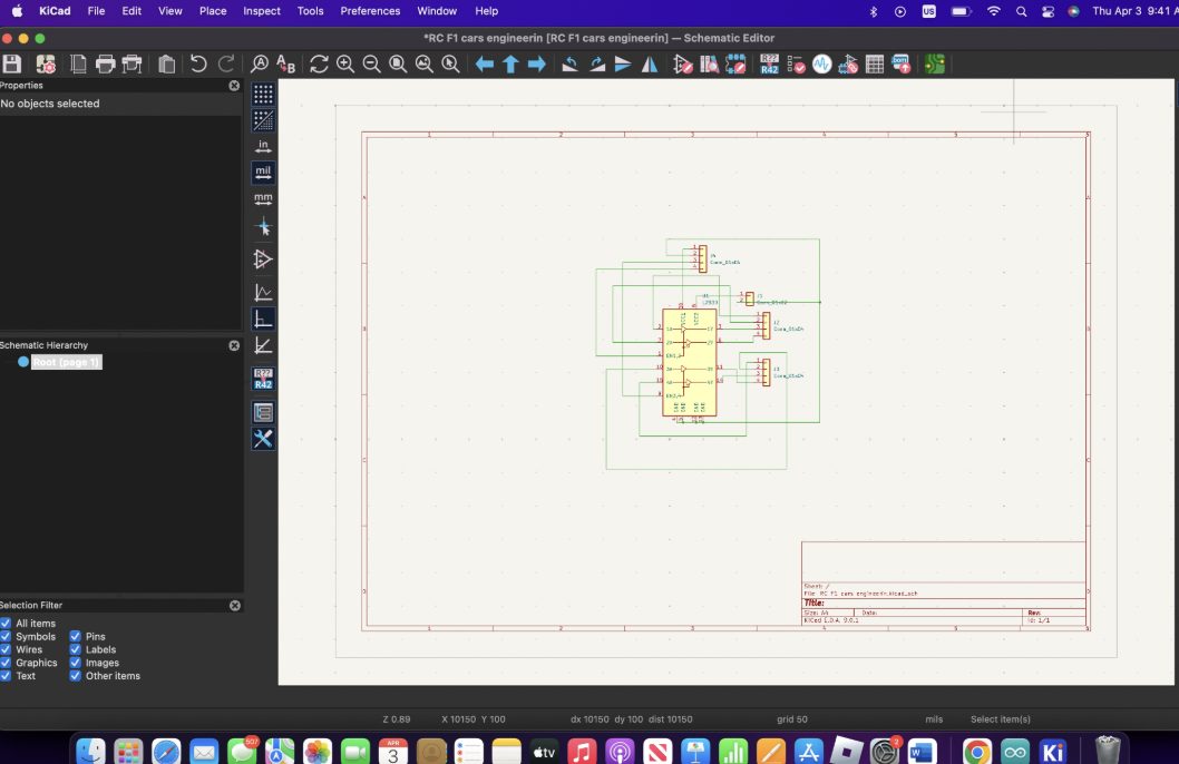 The KiCad schematic sheet open in the editor.