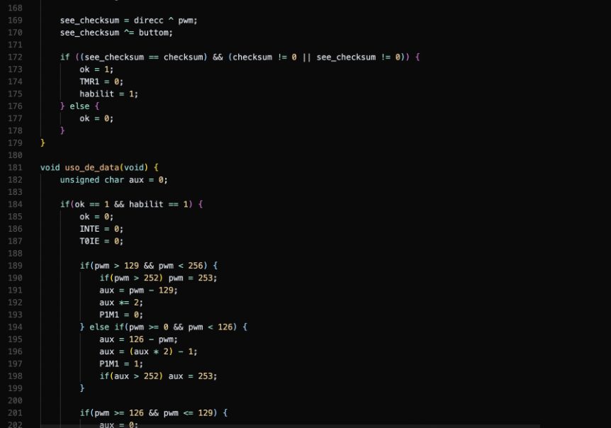 A slice of the control firmware — the C code that decodes the RF command and drives the PWM.
